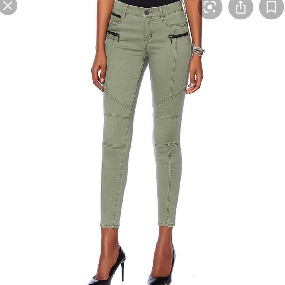 Skinnygirl Olive Green Jeans with Zipper Accent